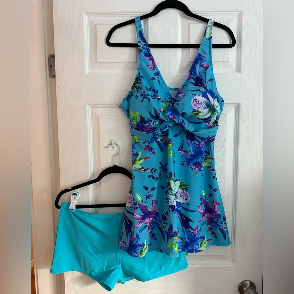 Floral Blue Swimsuit Set